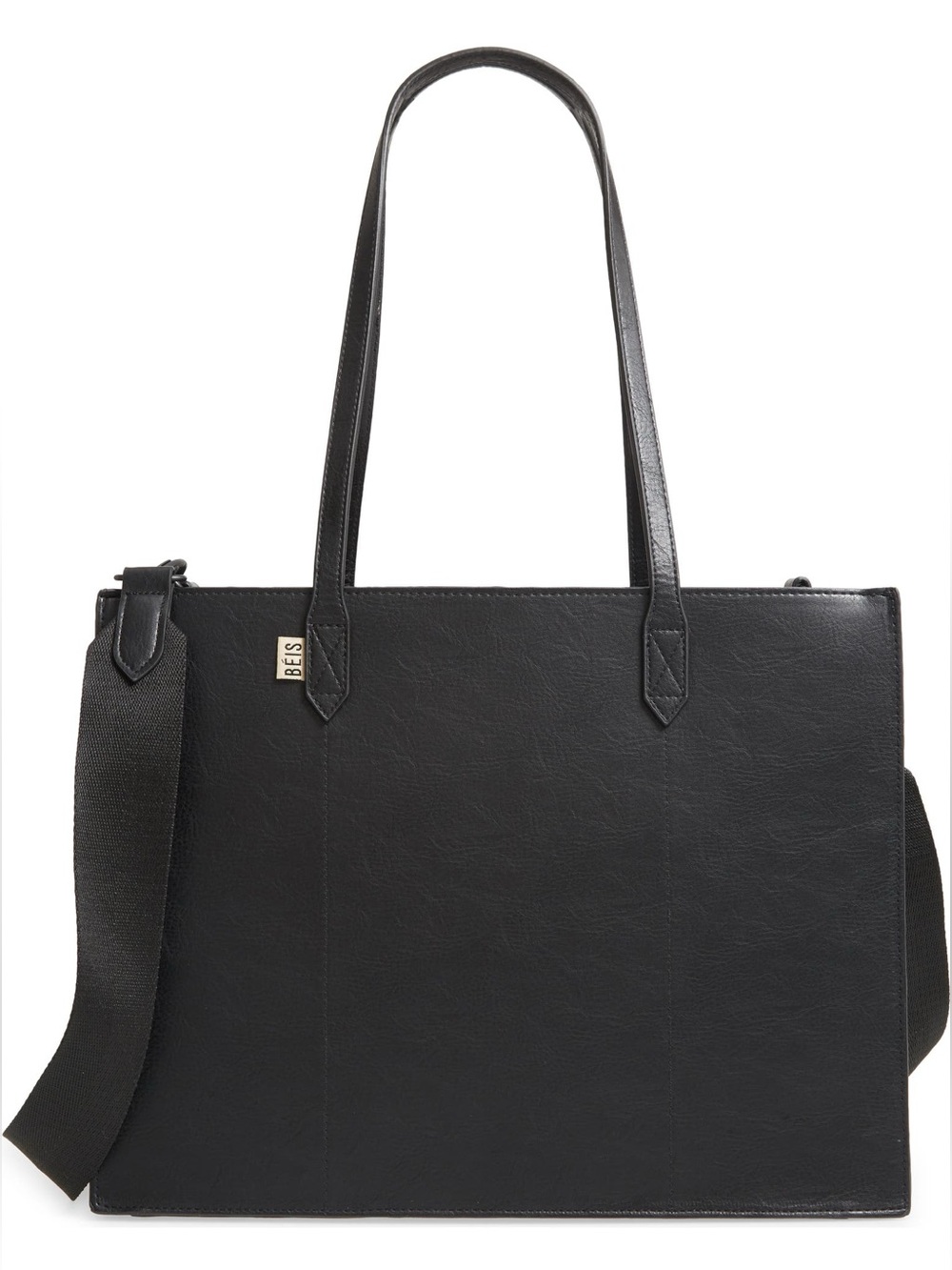 Beis Mini Work Tote Multi Pocket Faux Leather Black Office Shoulder Bag